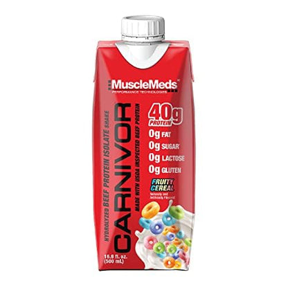 MuscleMeds Carnivor RTD, Ready to Drink Protein, Lactose Free, Sugar Free, 40g Isolate Protein, Muscle Building, Recovery, Halal Certified, Fruity Cereal, 16.9 Fl Oz (Pack of 12)