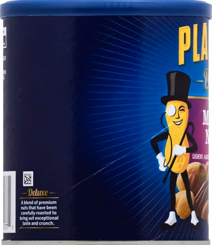 PLANTERS Deluxe Mixed Nuts - Roasted Cashews, Almonds, Brazil Nuts, Pistachios, and Pecans, Plant-Based Protein, Quick Snack, 15.25oz Canister (Pack of 4)