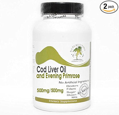 Cod Liver Oil Concentrate 500mg and Evening Primrose 500mg ~ 200 Capsules - No Additives ~ Naturetition Supplements