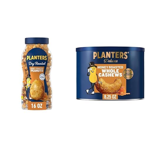 PLANTERS Bundle, Honey Roasted Peanuts + Deluxe Honey Roasted Whole Cashews, Pack of 2