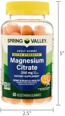 Spring Valley Extra Strength Magnesium Gummies for Bone and Muscle Health, 250mg, 60ct + Sticker.