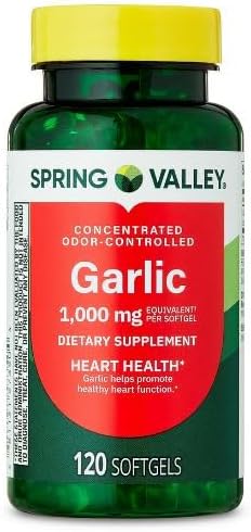 H4U Spring Valley Odor-Controlled Garlic Dietary Supplement Softgels for Heart Health, 1000 mg, 120 Count