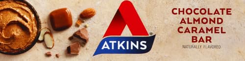 Atkins Chocolate Almond Caramel Protein Meal Bar, High Fiber, 15g Protein, 1g Sugar, 3g Net Carbs, Meal Replacement, Keto Friendly, 8 Count