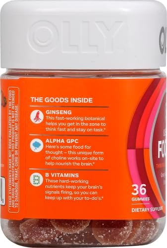 OLLY Laser Focus Gummy, Ginseng, Alpha GPC, B Vitamins, Berry Tangerine Flavor - 36 Count (Pack of 2)