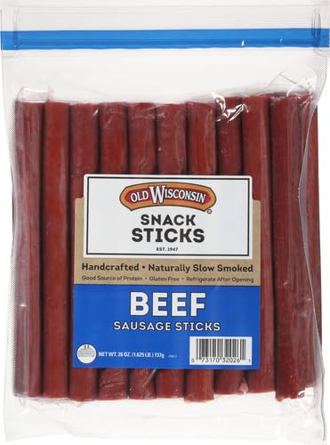 Old Wisconsin Beef Sausage Snack Sticks, Naturally Smoked, Ready to Eat, High Protein, Low Carb, Keto, Gluten Free, 26 Ounce Resealable Package (Pack of 2)
