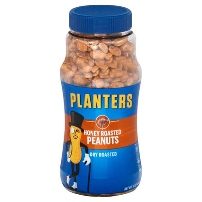 PLANTERS Honey Roasted Peanuts,Dry Roasted Peanuts,Party Snack,Plant-Based Protein,After School Snack,Sweet and Salty,Salted Nuts,Sea Salt & Honey,Snacks for Adults,Kosher,16oz Jar,(Pack of 4)