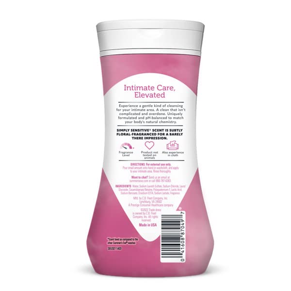 Summer's Eve Simply Sensitive Daily Gentle Feminine Wash, Removes Odor, pH balanced, 9 fl oz (Pack of 6)