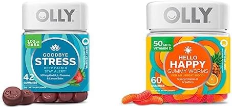 OLLY Goodbye Stress and Hello Happy Gummy Starter Pack Bundle, Keep Calm, Mood Support, 42 and 60 Count