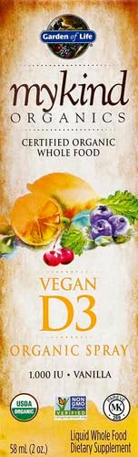 Garden of Life Organics Vegan Vitamin D3 for Women and Men,Liquid 1000 IU Per Spray,D3 Plus Omegas - Vanilla Flavor - 125 Servings - 2fl oz Liquid Whole Food Vitamin Supplement,(Pack of 2)
