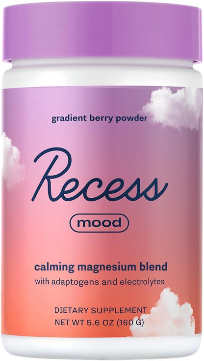 Recess Mood Powder, Magnesium L-Threonate Blend with Passion Flower, L-Theanine, Electrolytes, Magnesium Calm Support Powder Supplement - Gradient Berry 28 Serving Tub