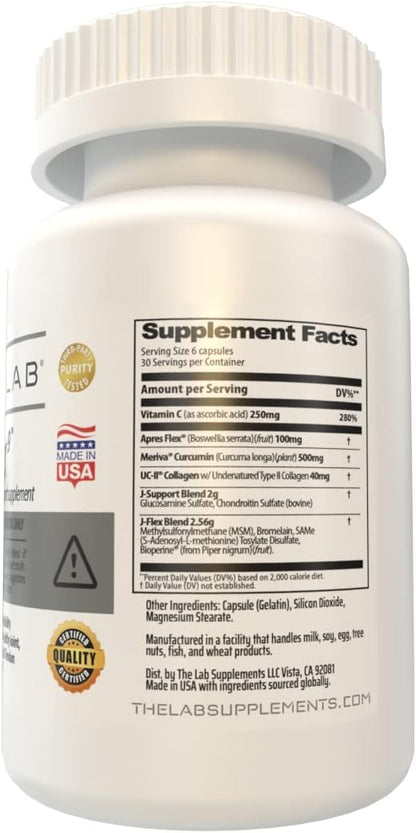 J-FLEX9 Advanced Joint Health Supplement + Cartilage Support & Tendon Function | Ingredients include: Chondroitin, Glucosamine, MSM, Curcumin, Boswellia Serrata, Collagen. Made in USA