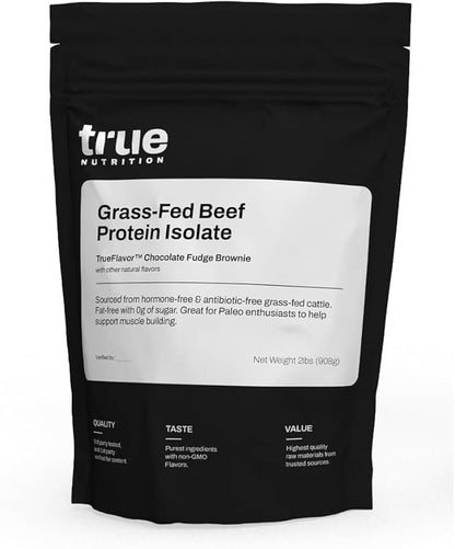 True Nutrition Grass Fed Beef Protein Isolate Powder - 29g Protein per Serving - Zero Carb, Fat Free, Dairy Free, Non-GMO - Paleo, Keto, Carnivore - Chocolate Fudge Brownie - 2lb