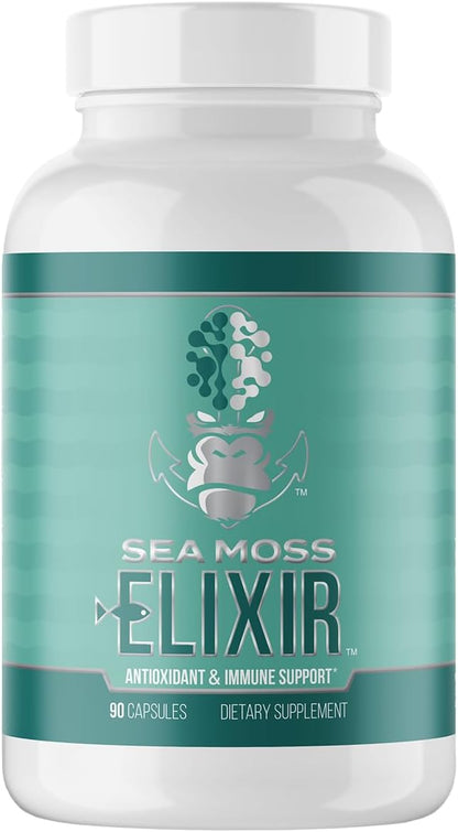 Gorilla Mind Sea Moss Elixir Capsules | Antioxidant Immune Support with Marine Macroalgae & Botanicals | Promotes Basal Metabolic Rate, Joint Comfort, and Cellular Health | 90ct Dietary Supplement