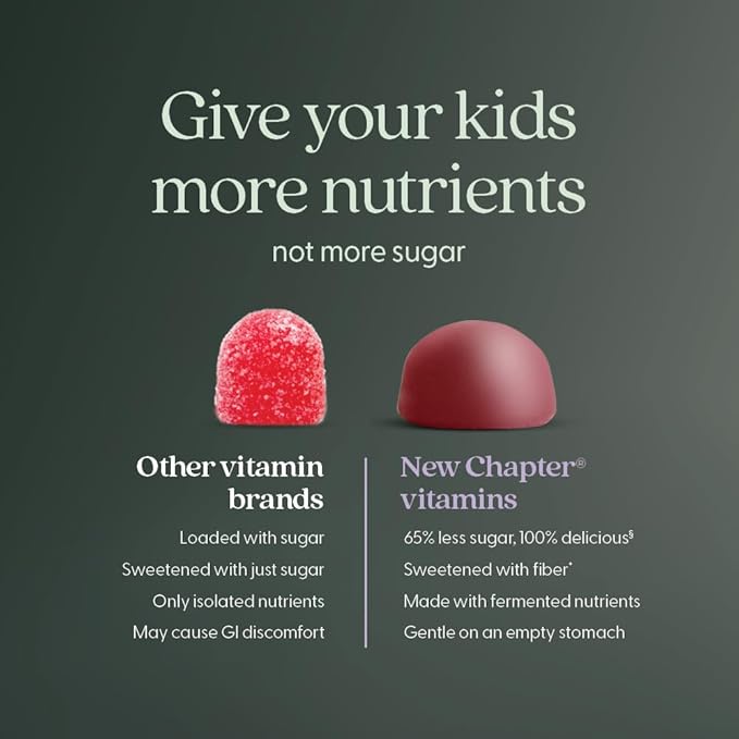 New Chapter Kids Multivitamin Gummies - 65% Less Sugar, Kids Gummy Vitamins with Vitamins C, D3 & Zinc, Non-GMO, Gluten Free, Berry-Citrus, 60ct,(Pack of 2)