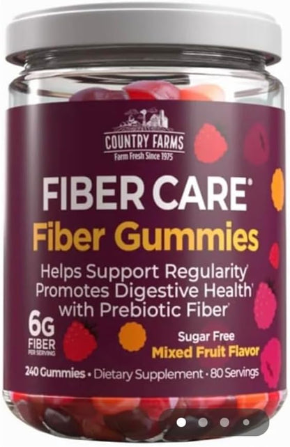 Country Farms Fiber Care Prebiotic Gummies, 6g of Fiber Per Serving, FOS from Beets, Digestive Health, Supports Regularity, Mixed Fruit Flavor, (240 Gummies)