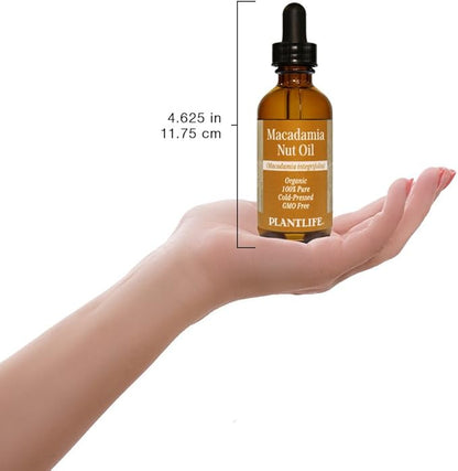 Plantlife Macadamia Nut Carrier Oil - Cold Pressed, Non-GMO, and Gluten Free Carrier Oils - For Skin, Hair, and Personal Care - 2 oz