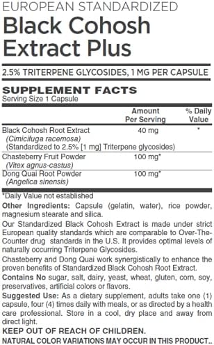 Black Cohosh Extract Plus, European Standardized 2.5% Triterpene glycosides (120 Capsules)