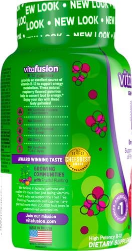 Vitafusion Vitamin B12 Gummy Vitamins for Energy Metabolism Support,Raspberry Flavored,America’s Number 1 Gummy Vitamin Brand,70 Day Supply,140 Count (Pack of 2)