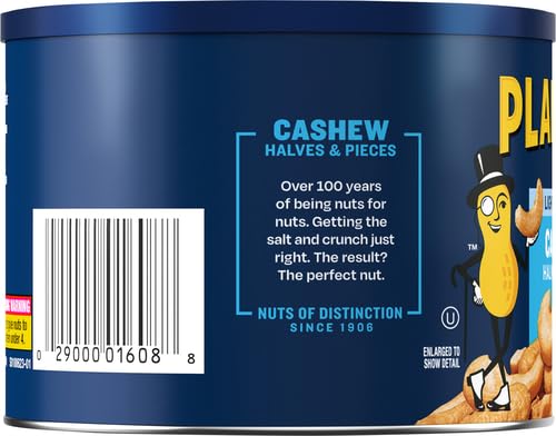 PLANTERS Lightly Salted Cashews, Cashew Halves & Pieces, Plant-Based Protein, 8 Oz Canister, Great Party Snack (Pack of 2)