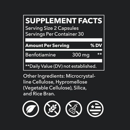 LifeSeasons Benfotiamine 300 mg per 2 Capsules – High‑Absorption Fat‑Soluble Vitamin B1 Supplement for Nerve & Metabolic Support, Cognitive & Circulatory Health – 60 Vegan Capsules