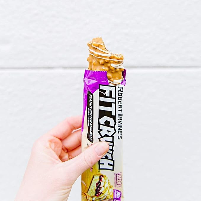 FITCRUNCH Snack Size Protein Bars, 6-Layer Baked Bar, 1g of Sugar, Gluten Free & Soft Cake Core (18 Bars, Peanut Butter and Jelly)