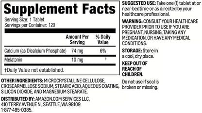 Amazon Basics Extra Strength Melatonin Tablets, 10 mg 120 Count