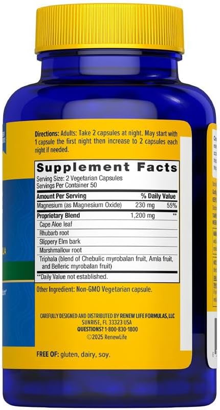 Renew Life Cleanse More Herbal Formula with Magnesium for Overnight Occasional Constipation Relief; Helps Promote Waste and Toxin Elimination; Gluten, Dairy and Soy Free; 60 Vegetarian Capsules*