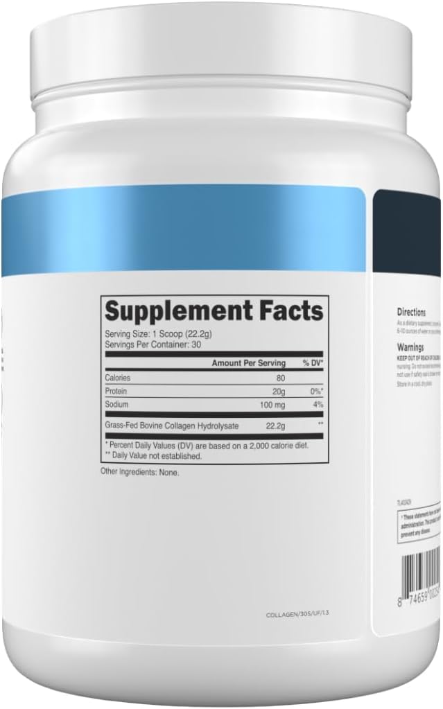 Transparent Labs Grass-Fed Collagen Peptides Powder - Collagen Powder for Women & Men, 22G Bovine Hydrolyzed Collagen Peptides Powder for Skin, Hair, Joint & Muscle Recovery - Unflavored, 30 Servings