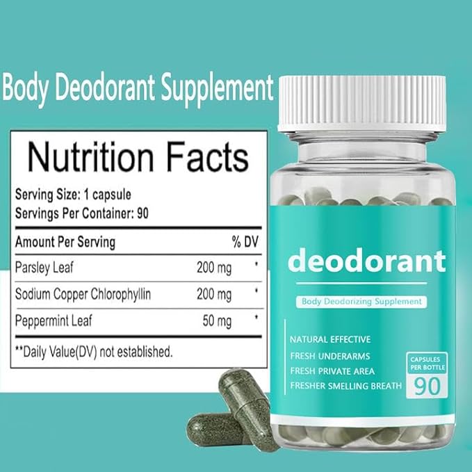 Body Deodorizing Supplement, Internal Body Deodorant Chlorophyll Capsules, Internal Deodorant Pills Odor Contro 90 Count