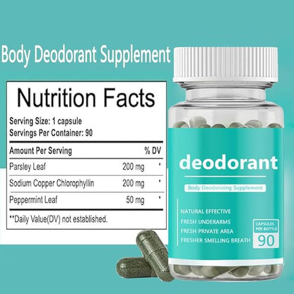 Body Deodorizing Supplement, Internal Body Deodorant Chlorophyll Capsules, Internal Deodorant Pills Odor Contro 90 Count