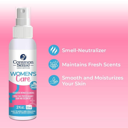 Women’s Care Intimate Cleansing Spray by Smart Common Sense, Feminine Hygiene, Long-Lasting Odor Control, (2 fl. oz)