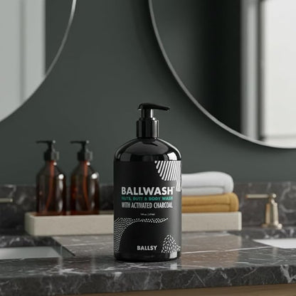 Ballsy Ballwash Charcoal Body Wash for Men - Moisturizing Men’s Bodywash with Coconut Oil – Soap for Men & Great for your Most Intimate Areas, 16 Oz