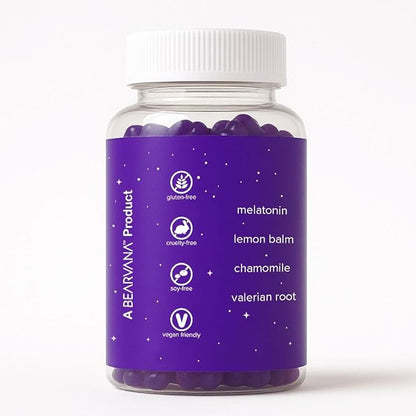 BEARVANA Sleep Gummies with Melatonin | Grape Flavored Vegan Sleep Supplement with Lemon Balm, Chamomile & Valerian Root | Night time Relaxation & Rest Support | 60 Gummies