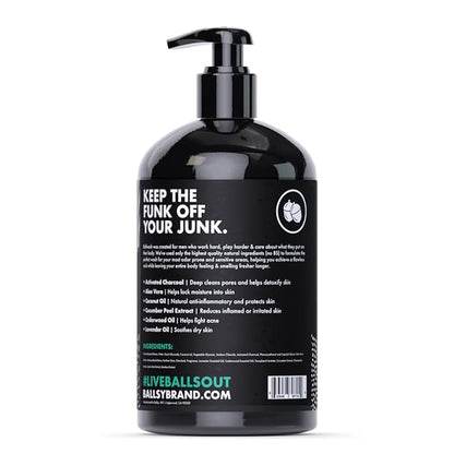 Ballsy Ballwash Charcoal Body Wash for Men - Moisturizing Men’s Bodywash with Coconut Oil – Soap for Men & Great for your Most Intimate Areas, 16 Oz