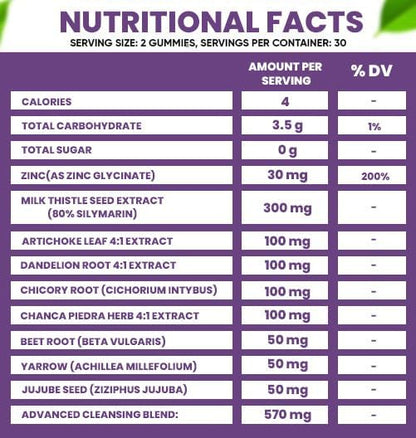 Liver Cleanse Detox & Repair Gummies — Sugar-free, US-Made, 1500mg Milk Thistle Supplement with Artichoke, Dandelion and 20+ Herbs — Liver Support Supplement for Men & Women(60 Vegan Gummies)