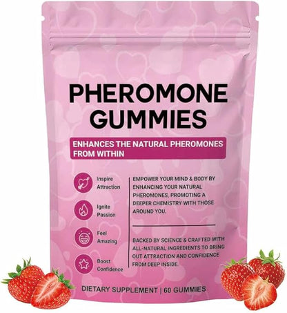 Pheromone Gummies for Women, Feminine Balance Gummies, Strawberry Flavor, Vegan, Gluten Free, Burgundy, 60 Gummies