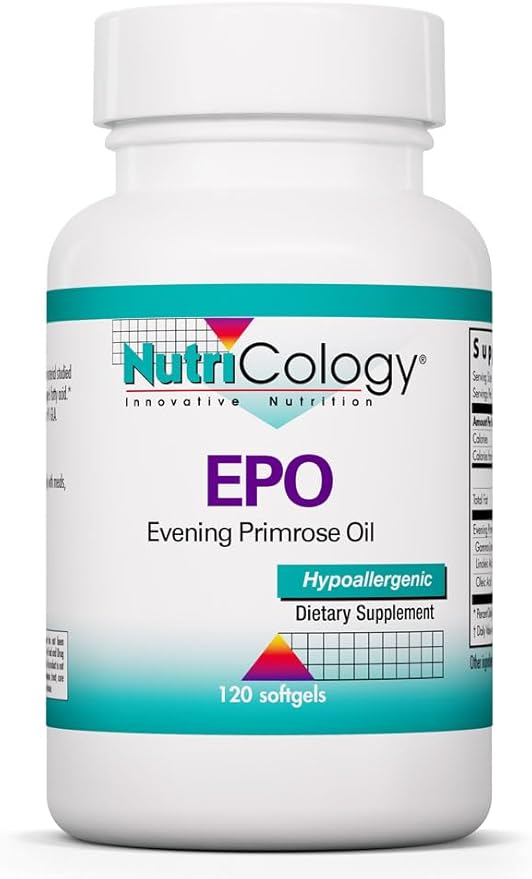 Nutricology EPO - Evening Primrose Oil for Men & Women, for Dry Eyes, Omega-6 EFA, GLA Gamma-Linolenic Acid, 500mg Supplement - 120 Count