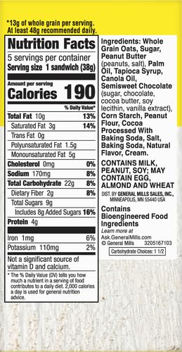 Nature Valley Biscuit Sandwiches, Chocolate Peanut Butter Snacks, 5 ct, 6.75 OZ (Pack of 2)