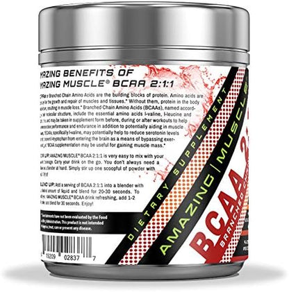 Amazing Muscle BCAA 2:1:1 Branched Chain Amino Acids Supplement | 6,000 Mg Per Serving | Fruit Punch Flavor | 30 Servings