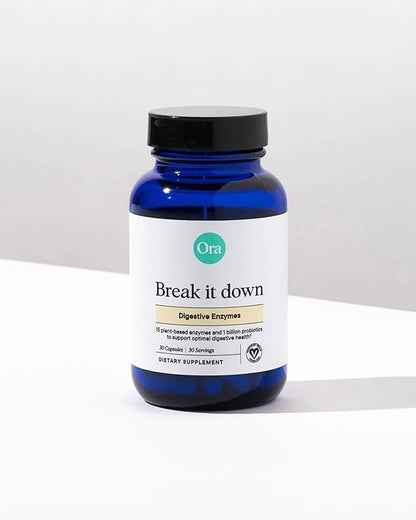 Ora Organic Multi-Enzyme Supplement - Vegan, Gluten Free Enzymes for Digestion with Probiotics for Gut Health, Bloating, Constipation and Gas Relief - 30 Easy to Swallow Capsules