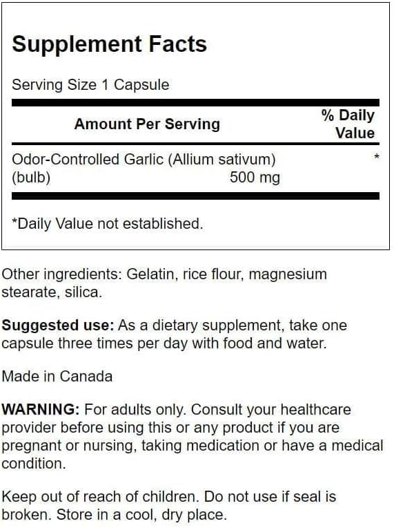 Swanson Odor-Controlled Garlic 500 Milligrams 200 Capsules