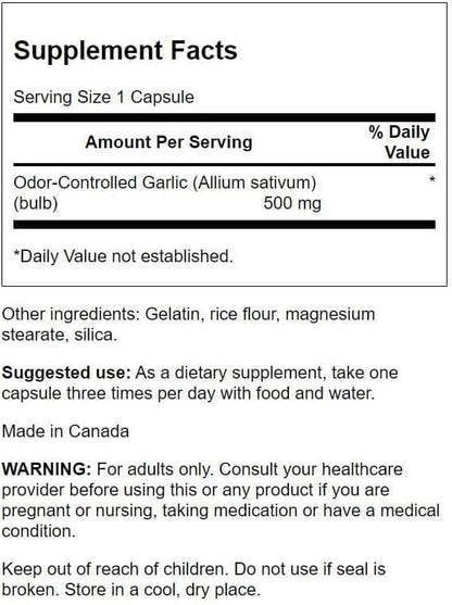 Swanson Odor-Controlled Garlic 500 Milligrams 200 Capsules