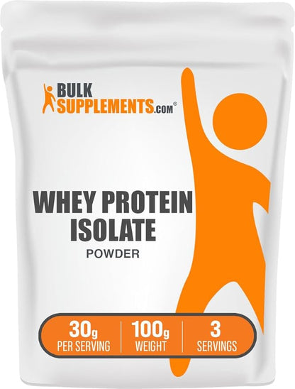 BulkSupplements.com Whey Protein Isolate Powder - Unflavored Whey Protein Powder, Nutritional Supplement - Gluten Free, 30g per Serving, 100g (3.5 oz) (Pack of 1)