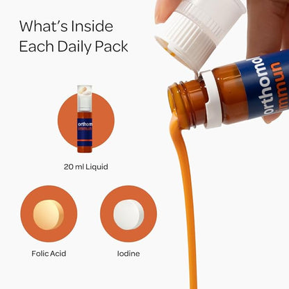 Orthomol Immun, Immune Support Vials for Adults with Vitamin C, Zinc, Selenium, Iodine, Vitamin D, E, A ,B, Calcium, 25+ Immune Boost Nutrients, 1 Serving Per Day for Daily Health (30 Day Supply)