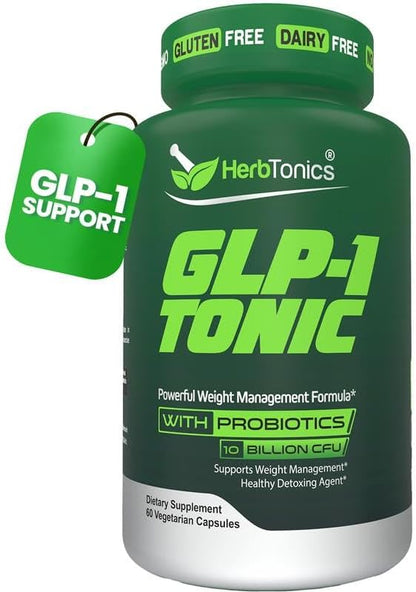 Herbtonics GLP‑1 Tonic – Natural GLP‑1 Support with Apple Cider Vinegar, BHB Salts, Probiotics & Turmeric – Supports Appetite, Weight, Metabolic Balance, Gut Health & Energy – 60 Vegan Capsules