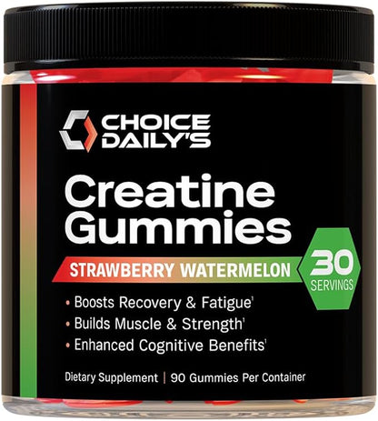 Creatine Gummies - 90 Vegan Friendly Chews - USA Made - Boosts Recovery - Builds Muscle - Enhanced Cognitive Benefits (Large, Strawberry Watermelon)