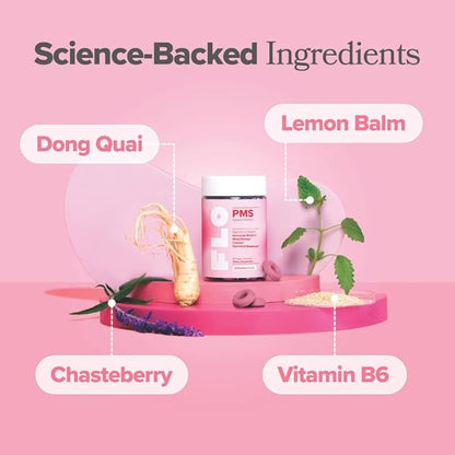 O Positiv FLO PMS Gummies for Women - Proactive PMS Relief - Targets Hormonal Breakouts, Bloating, Cramps, & Mood Swings with Chasteberry, Vitamin B6, & Lemon Balm - PMS Gummies (Pack of 2)