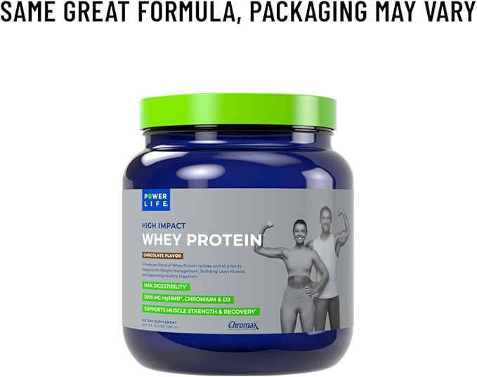 POWERLIFE High Impact Grass Fed Whey Protein with 3000 MG of HMB, No Sugar Added, Non-GMO, Hormone and Antibiotic Free, 15 Servings (Chocolate - New Formula)