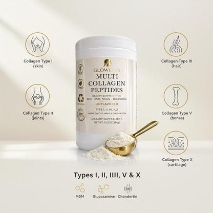 Multi Collagen Peptides Powder – Types I, II, III, V & X – Hydrolyzed Collagen Supplement for Hair, Skin, Nails & Joint Support – Unflavored Daily Collagen for Women & Men