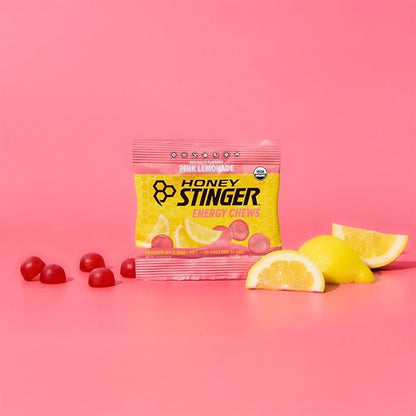 Honey Stinger Organic Pink Lemonade Energy Chew, Gluten Free & Caffeine Free, for Exercise, Running and Performance, Sports Nutrition for Home & Gym, Pre and Mid Workout, 24 Pack, 21.6 Ounce